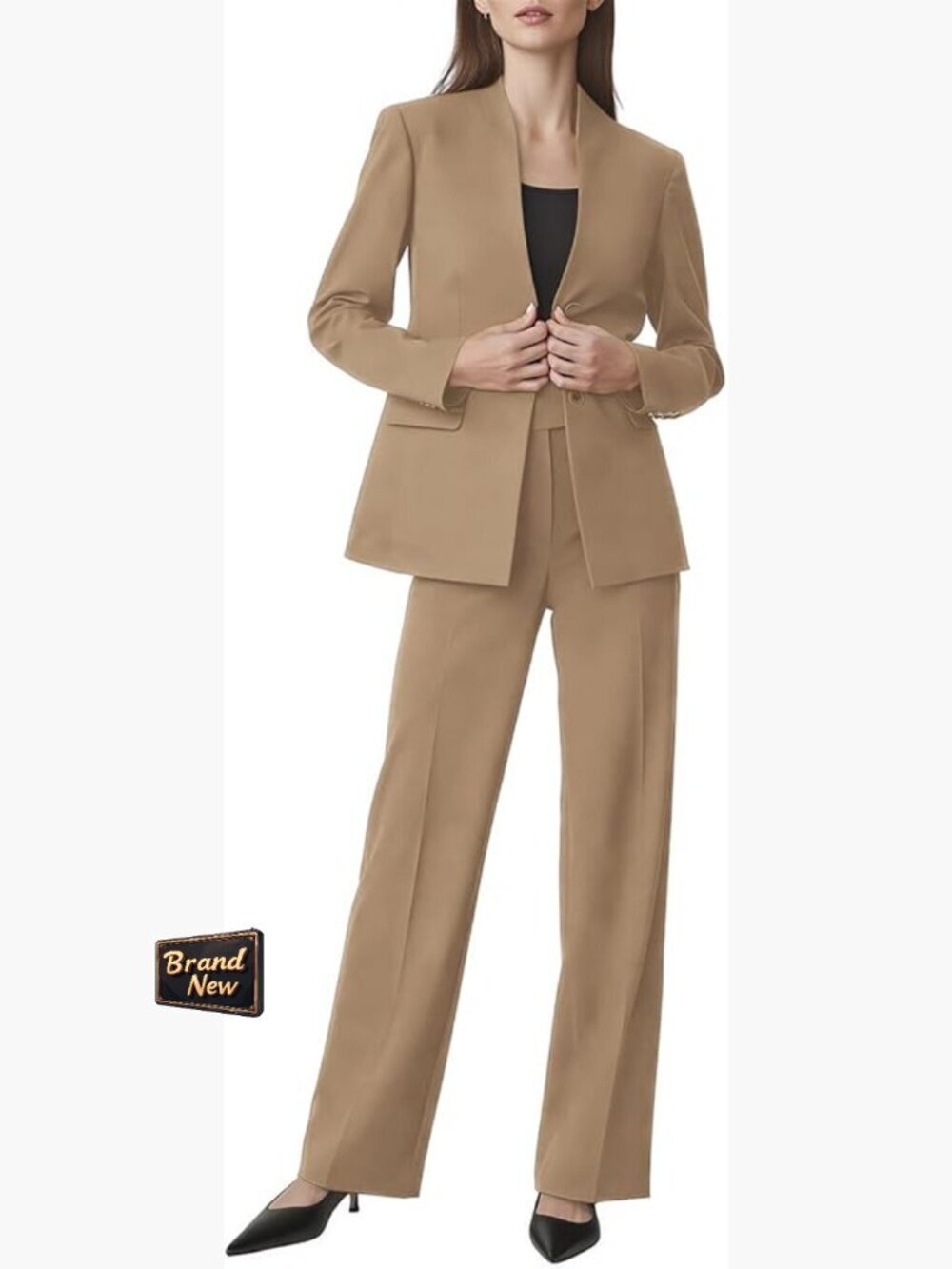 2 Piece Suits Business Casual Straight Wide Leg Pants Blazer Set Office Work